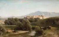 Widok klasztoru we Włoszech by Alfred de Curzon, olej, płótno dublowane, sold Aug 2016