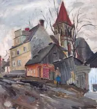 Stanisław Borysowski, Uliczka we Francji, 1933 r., 1933, olej, sklejka