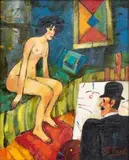 Witold Pałka, Artysta z modelką, olej, płótno