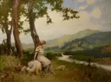 Antal Neogrády, Odpoczywajaca kobieta z psem