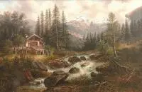 C. Herforth, Pejzaż alpejski, olej, płótno, 58