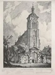 Johann Karl Schultz, St. Bartholom?i, Kościół św. Bartłomieja w Gdańsku, rycina pochodząca z teki graficznej ?Danzig und seine Bauwerke?; 1868 r. akwaforta, papier, 31