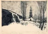 Franciszek Tatula, Widok na Ratusz z góry Przemysława w Poznaniu, akwaforta, papier, 19