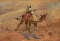 Aleksander Laszenko, Arab na wielbłądzie, 1935 r., 1935, olej, płótno naklejone na deskę, 35
