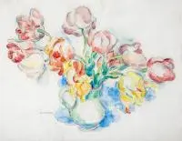 Józef Pankiewicz, Tulipany, akwarela, ołówek, papier
