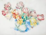 Józef Pankiewicz, Tulipany, akwarela, ołówek, papier