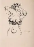 Zygmunt Menkes, Akt z owocami, tusz, papier, 24