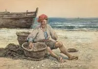 Tadeusz Rybkowski, Rybak z koszem, pastel, papier,