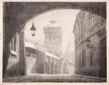 Stanisław Szwarc, Stare mury. Kraków, litografia, papier