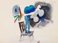 Zbysław Maciejewski, Na krześle, 1974 r., 1974, akwarela, papier, 20