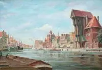 Erich Scholtis, Widok na Długie Pobrzeże, l. 20-30., olej, płótno