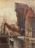 Reinhold Bahl, Żuraw Gdański, l. 20., litografia barwna, 31