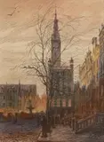Reinhold Bahl, Widok na ratusz w Gdańsku, 1921 r., 1921, litografia barwna