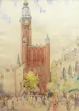 Erwin Elster, Ratusz w Gdańsku, akwarela, papier, 61