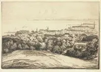 Berthold Hellingrath, Panorama Sopotu od strony Orłowa, przed 1925 r., akwaforta, akwatinta, papier