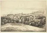 Berthold Hellingrath, Panorama Sopotu od strony Orłowa, przed 1925 r., akwaforta, akwatinta, papier