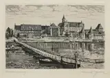 Roman Bertel, Widok na Zamek w Malborku, akwaforta, akwatinta, papier