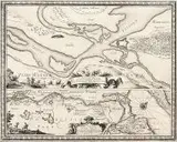Erik J. Dahlberg, Delineatio et situs Montower Spitze?/Exquisita delineatio fluvii Nogat?, Plan okolic Mątowskiej Głowy i mapa ujścia Nogatu, pochodzący z dzieła S. Pufendorfa ?De Rebus a Carolo Gustavo??, Norymberga, 1696 r., miedzioryt, wym. 26