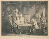 Daniel Mikołaj Chodowiecki, Pracownia malarza (Cabinet d?un peintre), 1771 r., 1771, rycina przedstawiająca rodzinę Daniela Chodowieckiego akwaforta, papier