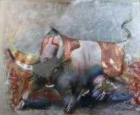 David Pataraia, Byk zagonionego świata, 2014, 2014, technika własna, karton