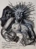 Franciszek Starowieyski, La mort vient chercher la grand mangeur des pommes, 1990