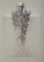 Bogdan Wiśniewski, Explozja oka (prawego), 1997, 1997, ołówek, kredka, karton