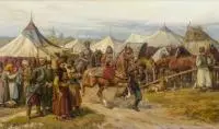 Leszek Piasecki, Na targu, olej, płótno, 60