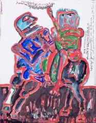 Postacie, 1990 r. by Eugeniusz Markowski, 1990, gwasz, tempera (?), papier, 51, sold May 2016
