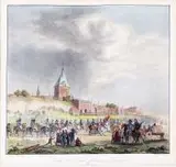 Pierre Aubert, Entrée de l?Armée française ? Dantzick, 1838 r., 1838, staloryt barwiony, 22