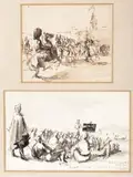 Feliks Topolski, Parada/ Lekcja angielskiego w obozie polskiej armii w Szkocji, 1940 r., 1940, tusz lawowany, papier