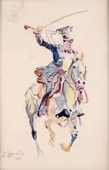 Zygmunt Rozwadowski, Beliniak na koniu, 1916 r., 1916, akwarela