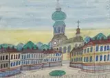 Miasteczko by Nikifor Krynicki, akwarela, ołówek, gwasz, papier, sold Mar 2016