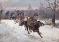 Jerzy Kossak, Pogoń za bolszewikami, olej, płyta