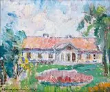 Dworek Biskupice Melsztyńskie, 1967 r. by Zofia Dziurzyńska-Rosińska, 1967, olej, tektura, sold Mar 2016