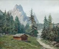 Willy von Plessen, W górach, olej, płyta