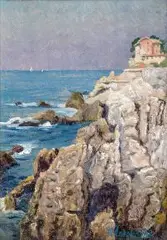 Eugen Ankelen, Skaliste wybrzeże, olej, płyta, 27