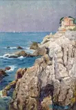 Eugen Ankelen, Skaliste wybrzeże, olej, płyta, 27