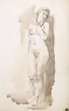 Akt stojącej by Jan Wojnarski, ołówek, akwarela, papier, sold Mar 2016