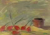 Eugeniusz Eibisch, Martwa natura z czerwonymi cebulami, olej, płótno