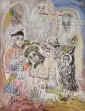 Chrystus Frasobliwy by Zdzisław Lachur, olej, płyta, sold Mar 2016