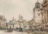 Widok na Plac Zamkowy od Krakowskiego Przedmieścia by Władysław Chmieliński, akwarela, papier, 10, sold Jan 2016