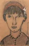 Autoportret by Elżbieta Szczodrowska-Peplińska, ołówek, kredka, gwasz, papier, sold Jan 2016