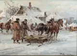 Zaprzęg by Władysław Chmieliński, olej, płótno, sold Nov 2015