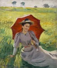 Carl Trägårdh, Dama z parasolką, 1892 r., 1892, olej, płótno