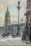 Plac Zamkowy zimą by Władysław Chmieliński, olej, sold Nov 2015