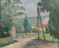 Jan Mroziński, Pejzaż z Wadowic II, olej, płyta