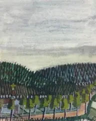 Nikifor Krynicki, Wzgórza, akwarela, gwasz, papier, 18