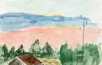 Józef Czapski, Pejzaż górzysty, akwarela, ołówek, papier