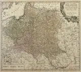 Tobias Mayer, Mappa Geographica Poloniae ex novissimis quot quot?, Mapa Polski z 1773 r., stan czwarty z szóstej płyty, Spadkobiercy Homanna, Norymberga, po 1795 r., miedzioryt kolorowany, wym. 45