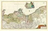 Petrus Schenk II, Carte geographique du Duché de Pomeranie?, Mapa Meklemburgii i Księstwa Pomorskiego według Nicoalesa Visschera, Amsterdam, ok. 1710 r., miedzioryt kolorowany w epoce, wym. 46